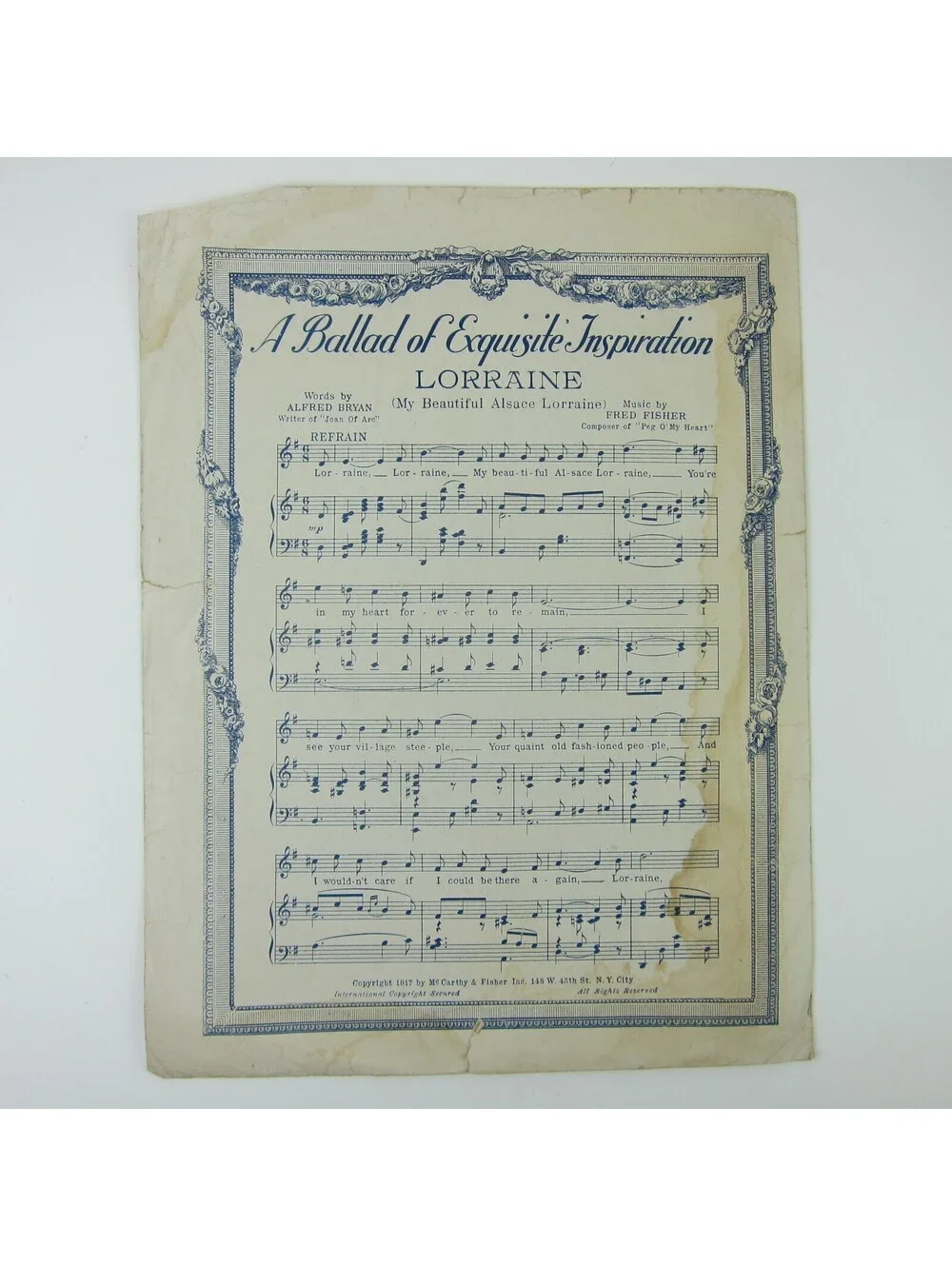Sheet Music Oui Oui Marie Wee Wee WWI Ragtime Bryan McCarthy Fisher Antique 1918